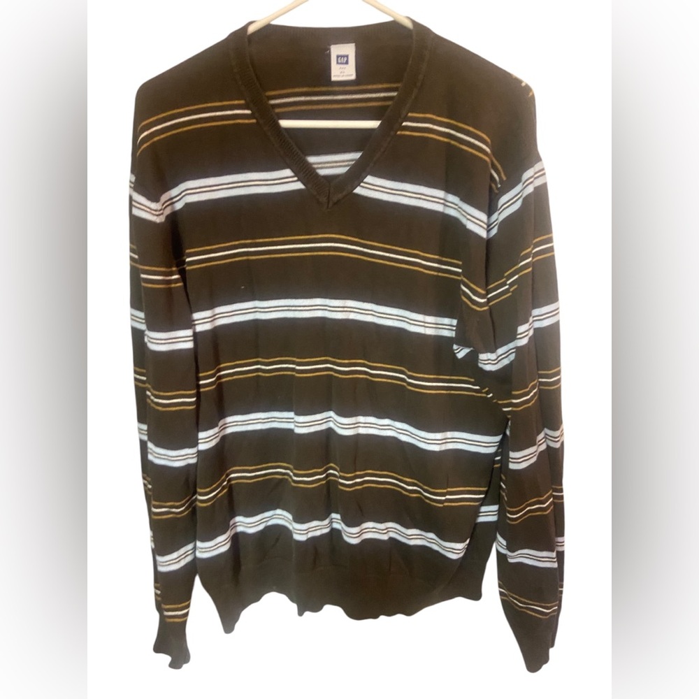 Gap factory long sleeve Vneck cotton striped long sleeve mens slim fit xl knit